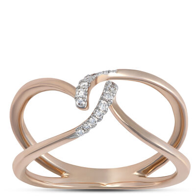 Double Wave Diamond Ring, 14K Rose Gold