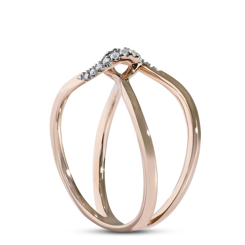 Double Wave Diamond Ring, 14K Rose Gold image number 1