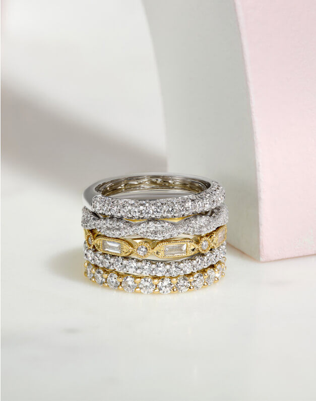 Stack of diamond wedding bands