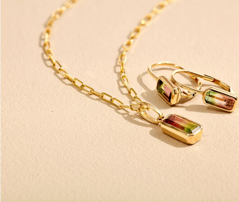 Watermelon Tourmaline necklace and earrings