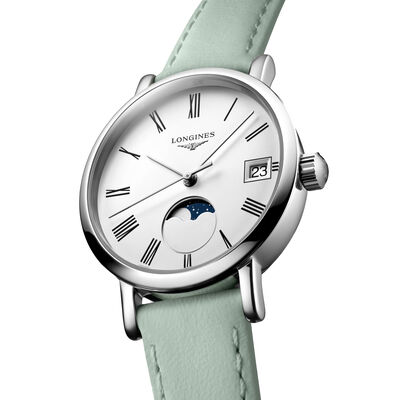 Longines Elegant Collection Moon Phase White Dial Watch, 29mm