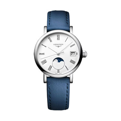 Longines Elegant Collection Moon Phase White Dial Watch, 30mm