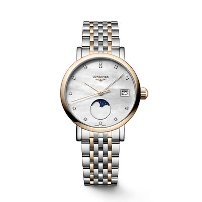 Longines Elegant Collection Moonphase Mother of Pearl Dial Watch, 30mm
