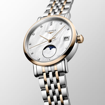 Longines Elegant Collection Moonphase Mother of Pearl Dial Watch, 30mm