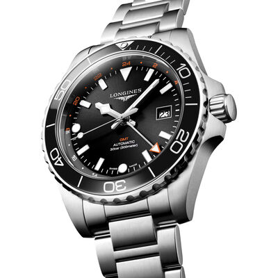 Longines Hydroconquest GMT Sunray Black Dial Watch, 43mm