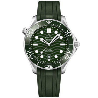 OMEGA Seamaster Diver 300M Steel on Rubber Strap Green Dial Watch, 42mm