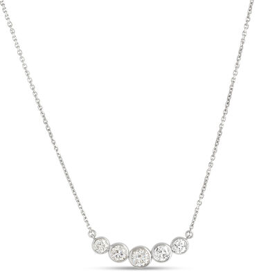 Bezel Set Round Diamond Necklace, 14K White Gold