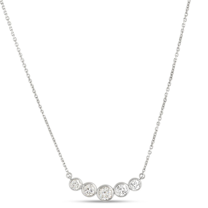 Bezel Set Round Diamond Necklace, 14K White Gold image number 0