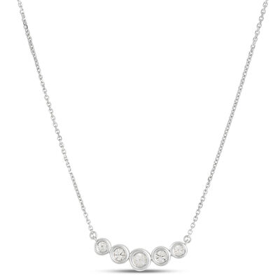 Bezel Set Round Diamond Necklace, 14K White Gold