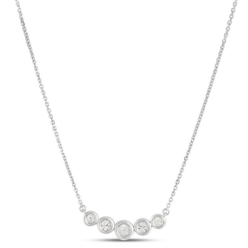Bezel Set Round Diamond Necklace, 14K White Gold image number 1
