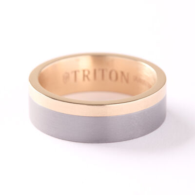 Triton 7MM 14k Gold Ring - Asymmetrical Tantalum Inlay and Flat Edge Size 10