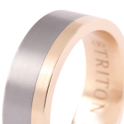 Triton 7MM 14k Gold Ring - Asymmetrical Tantalum Inlay and Flat Edge Size 10