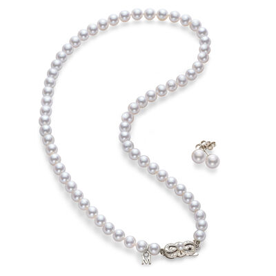 Mikimoto Akoya Cultured Pearl 18 Inch Two-Piece Set in 18K White Gold