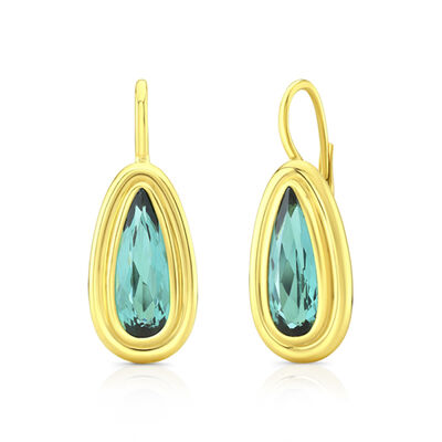 Rahaminov Pear Shaped Green Tourmaline Earrings, 18K Yellow Gold