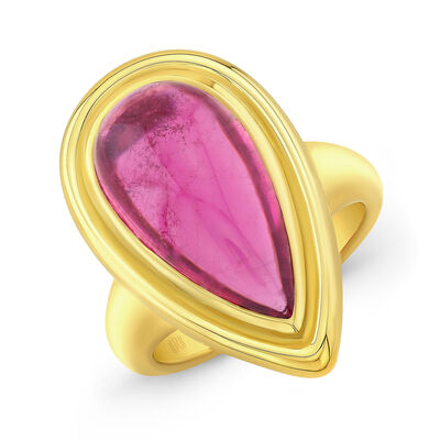 Rahaminov Pear Shaped Pink Tourmaline Ring, 18K Yellow Gold