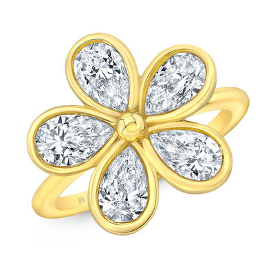 Rahaminov Five Petal Floral Diamond Ring, 18K Yellow Gold Size 6.5