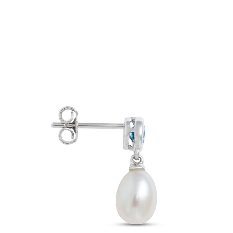 Pearl and Blue Topaz Earrings, 14K White Gold image number 1