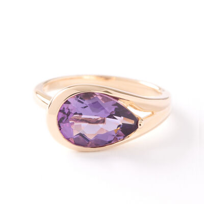 Pear Shaped Amethyst Ring, 14K Yellow Gold