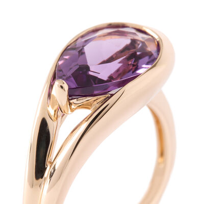 Pear Shaped Amethyst Ring, 14K Yellow Gold