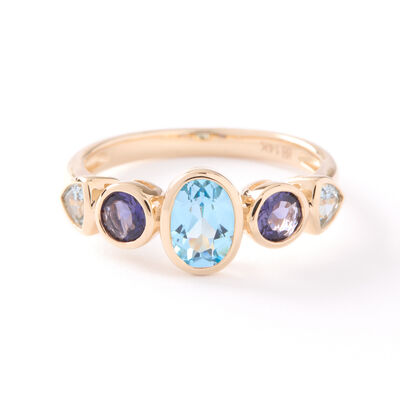 Blue Topaz and Iolite Ring, 14K Yellow Gold