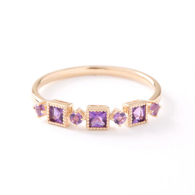 Square and Round Amethyst Ring, 14k Yellow Gold