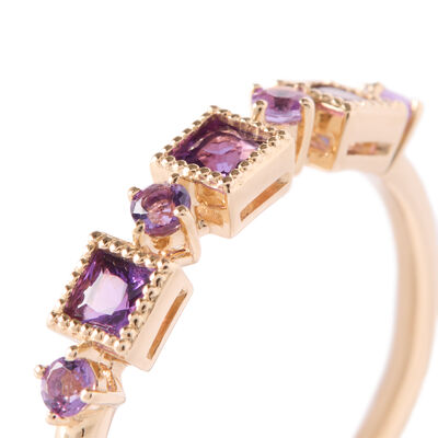 Square and Round Amethyst Ring, 14k Yellow Gold