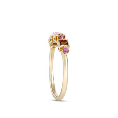 Square and Round Garnet Ring, 14k Yellow Gold