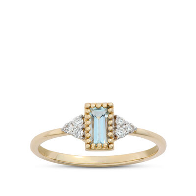 Emerald Cut Aquamarine Ring, 14K Yellow Gold
