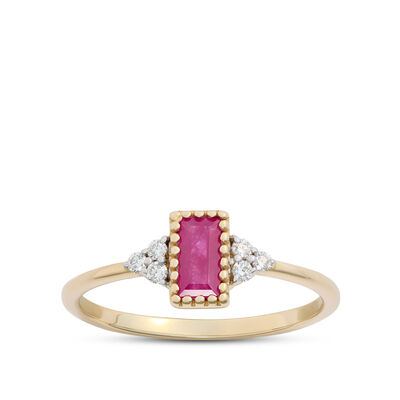 Emerald Cut Ruby Ring, 14K Yellow Gold