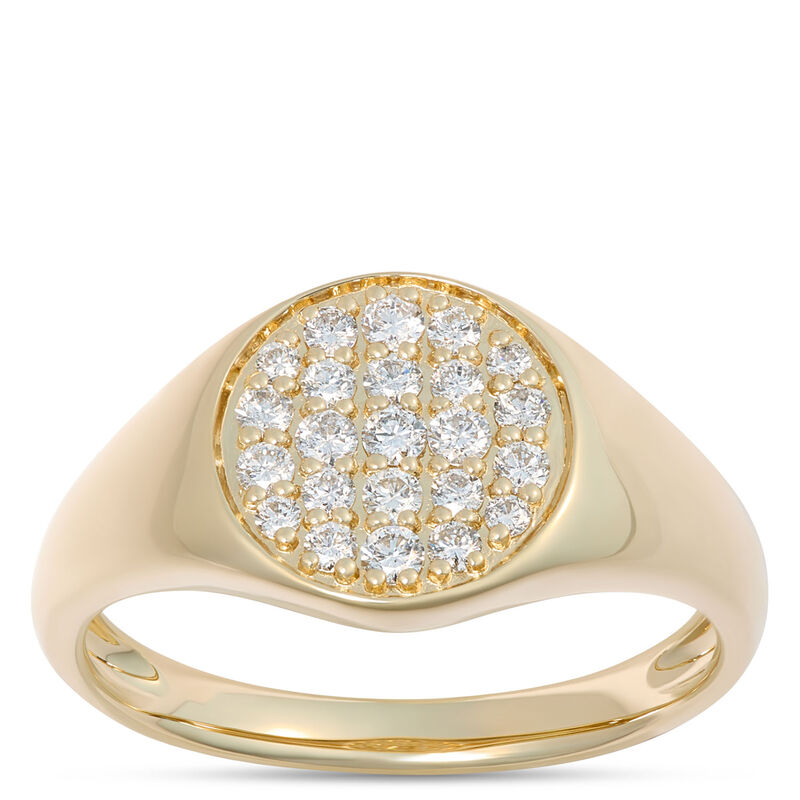 Ladies Signet Ring with Diamond Cluster in 14K Yellow Gold image number 0