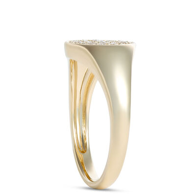Ladies Signet Ring with Diamond Cluster in 14K Yellow Gold