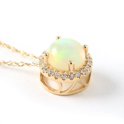 Opal Pendant Necklace, 14K Yellow Gold