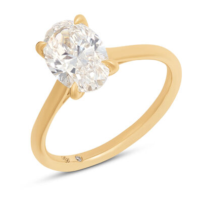 Oval Solitaire Diamond Engagement Ring, 14K Yellow Gold