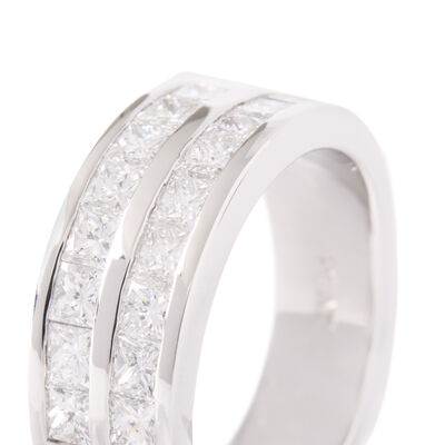 Two Row Princess Cut Diamond Band, Platinum Size 6.5