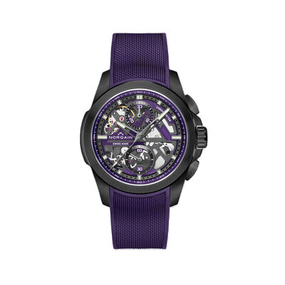 NORQAIN Independence Skeleton Dial Chrono Purple Strap Watch, 42 mm