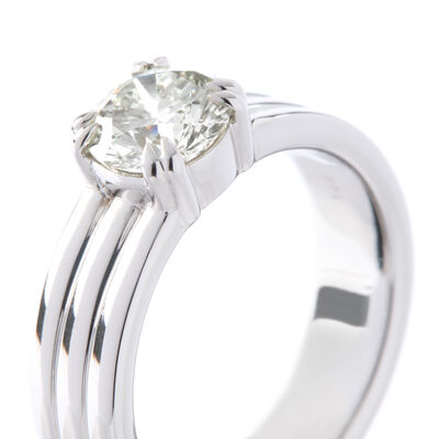 Bella Ponte Triple Shank Round Diamond Engagement Ring, 14K White Gold Size 6.5