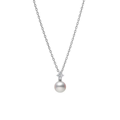 Mikimoto Classic Akoya Cultured Pearl and Diamond Pendant in 18K White Gold