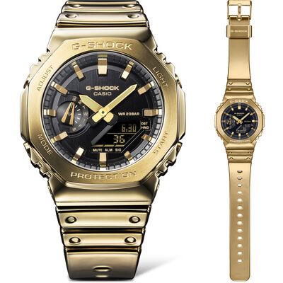 G-Shock G-Steel Fine Metallic Vapor Gold 2100 Series Black Mother-of-Pearl Dial Watch, 44.4mm