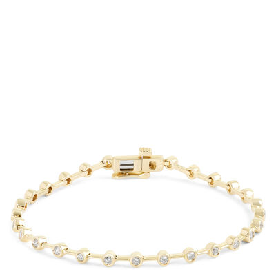Bezel Set Diamond Tennis Bracelet, 7-inches, 14K Yellow Gold