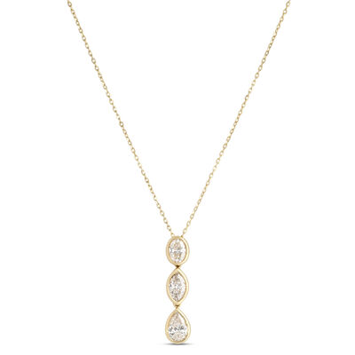 Oval, Marquise and Pear Shaped Diamond Necklace, 14K Yellow Gold