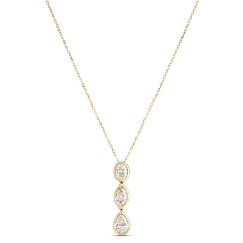Oval, Marquise and Pear Shaped Diamond Necklace, 14K Yellow Gold image number 0