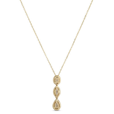 Oval, Marquise and Pear Shaped Diamond Necklace, 14K Yellow Gold