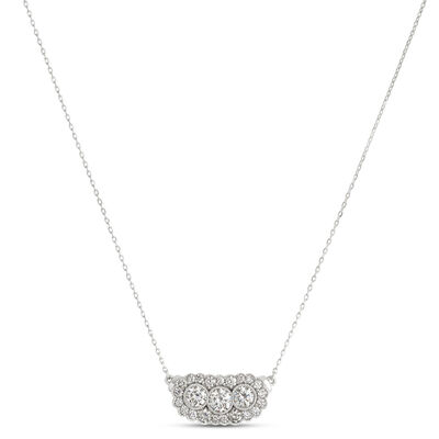 Three Stone Diamond Cluster Pendant, 14K White Gold