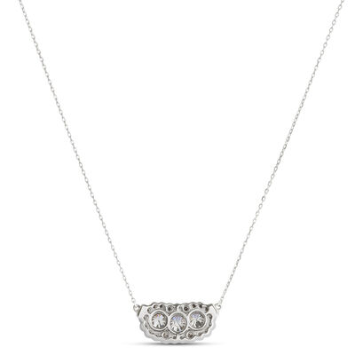 Three Stone Diamond Cluster Pendant, 14K White Gold