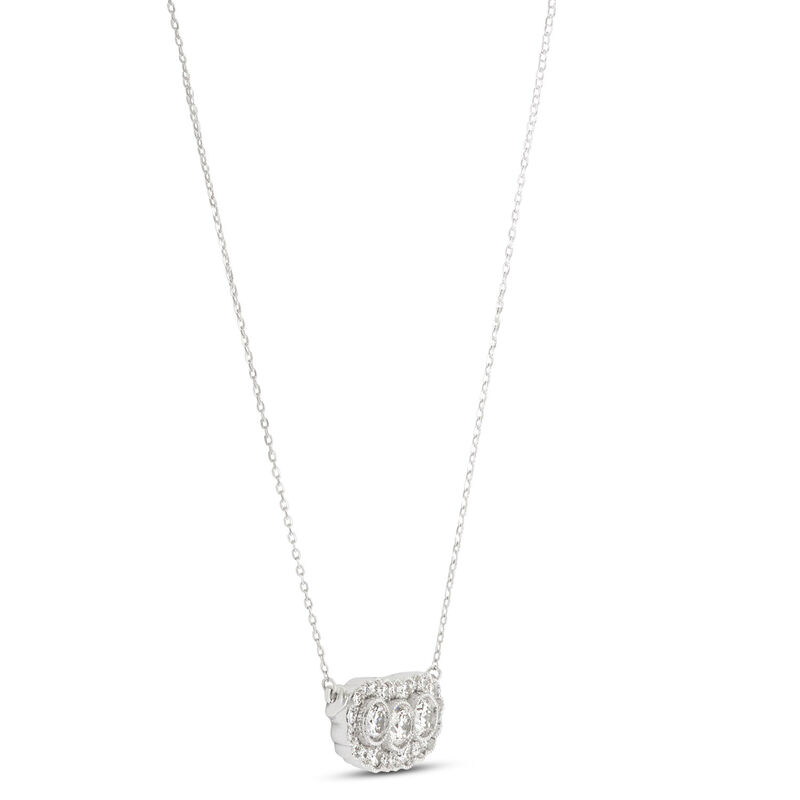 Three Stone Diamond Cluster Pendant, 14K White Gold image number 3