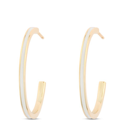 Toscano White Enamel Hoop Earrings, 14k Yellow Gold