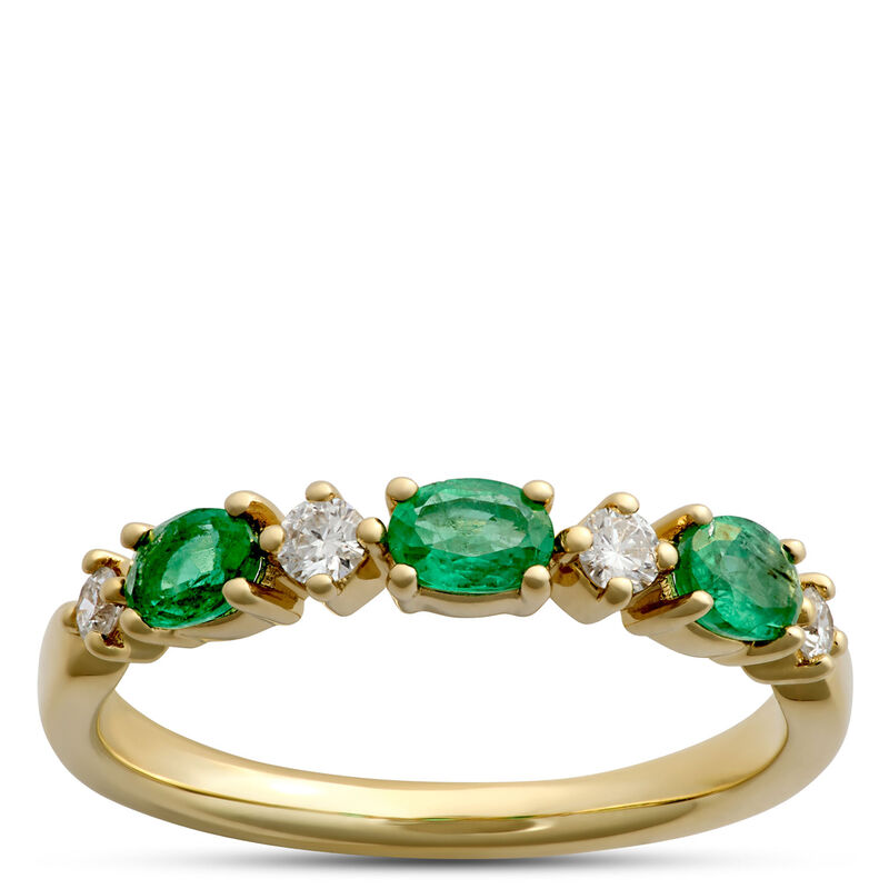 Oval Emerald and Round Diamond Ring, 14K Yellow Gold image number 0