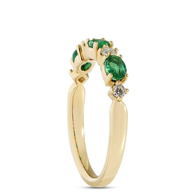 Oval Emerald and Round Diamond Ring, 14K Yellow Gold