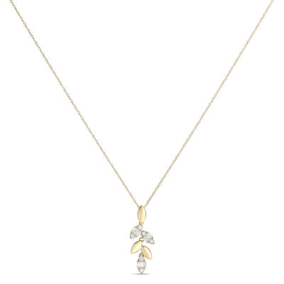 Floral Shapes Diamond Drop Pendant, 14K Yellow Gold