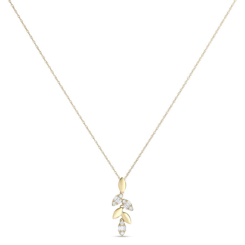 Floral Shapes Diamond Drop Pendant, 14K Yellow Gold image number 0